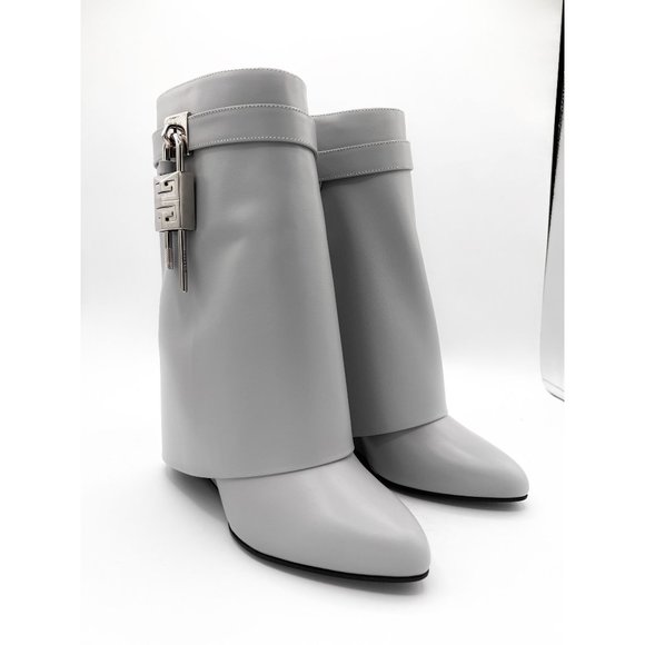Givenchy Shoes - Givenchy Shark Lock Ankle Boots in Light Grey Leather